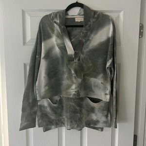 Tie dye washed out green and white long sleeve with hood and pockets.